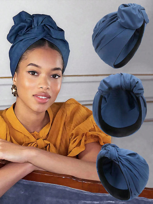 قبعة توربان عقدتها الحرير الرجعية بأسلوب فرنسي ، قبعة نسائية للكبار بلون واحد / متعدد الألوان ، قناع رأس فرنسي بونيه حريري