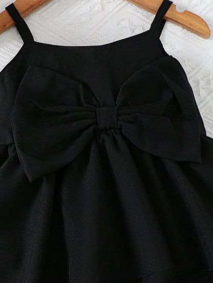 فستان ربطة عنق مزينة بالقوس و بدون أكمام بموحد اللون للفتيات الرضع لفصل الصيف