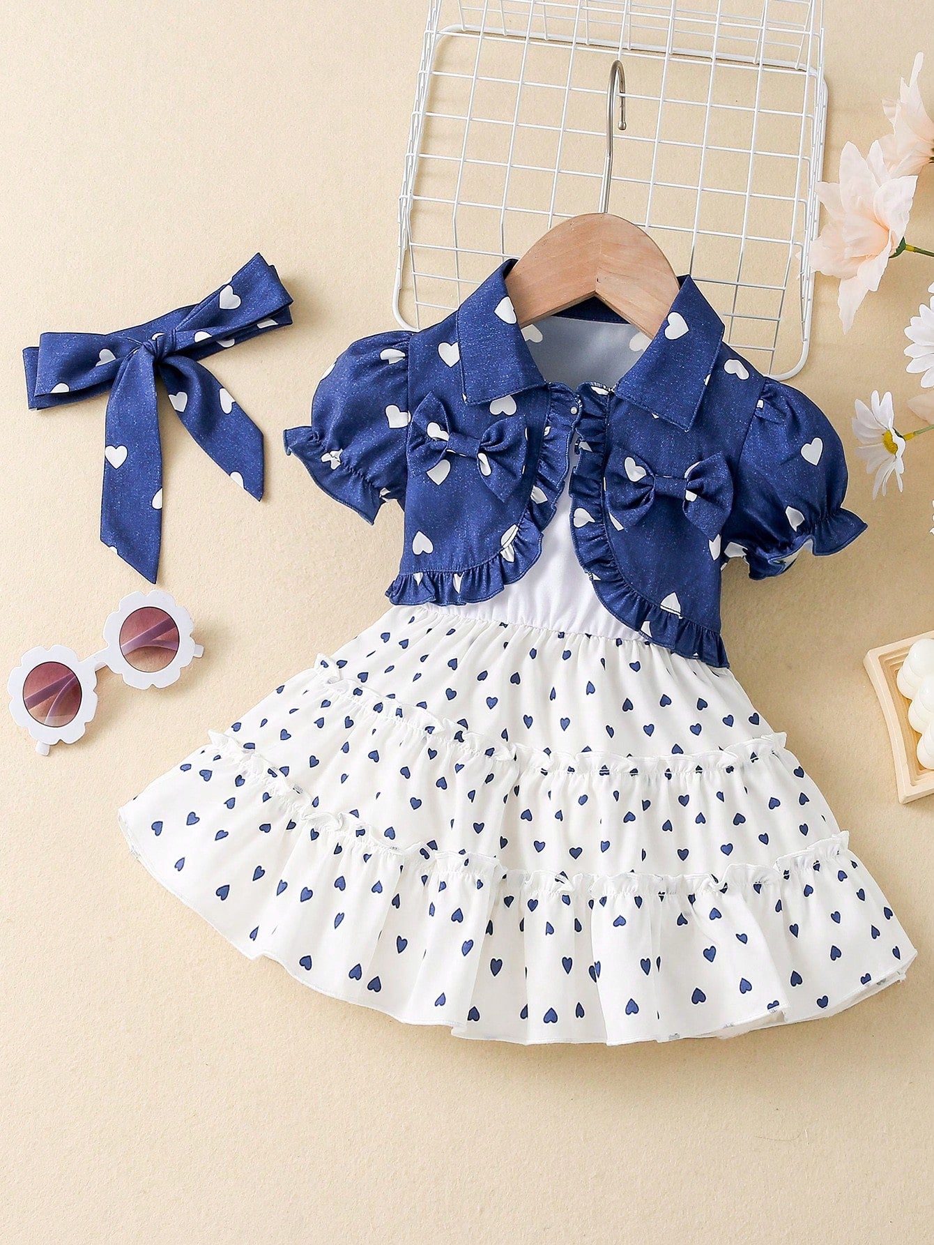 معطف طفلة بنمط قلب، فستان حزام عادي، أنيق للسفر