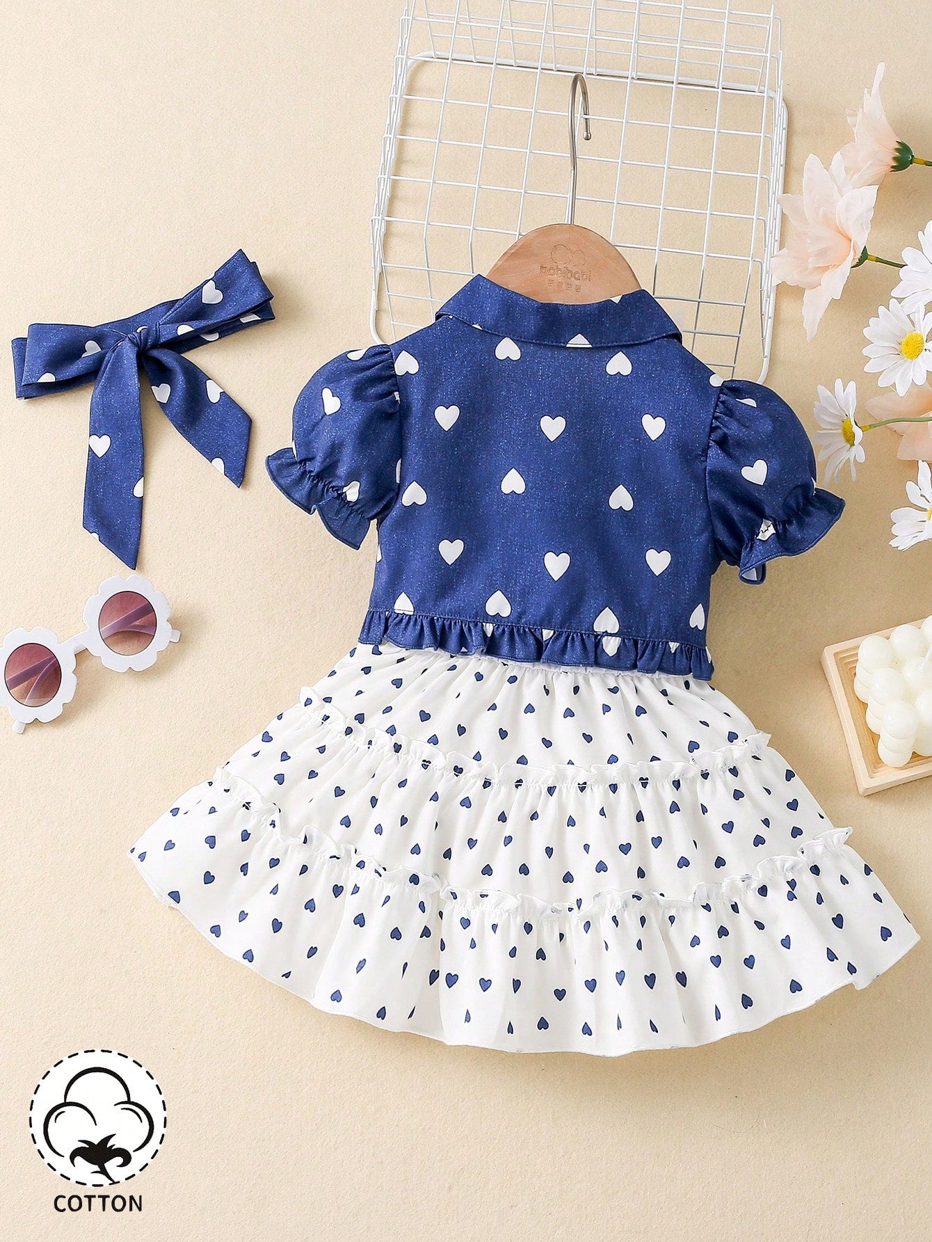 معطف طفلة بنمط قلب، فستان حزام عادي، أنيق للسفر