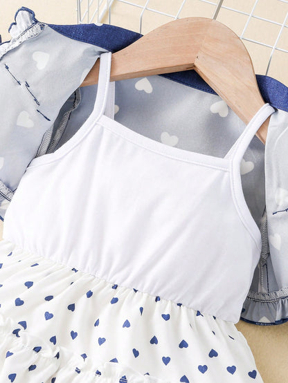 معطف طفلة بنمط قلب، فستان حزام عادي، أنيق للسفر