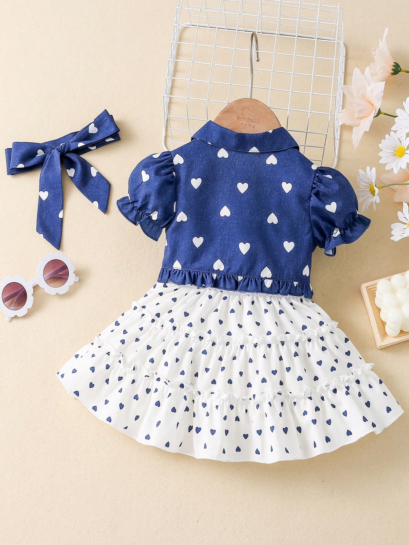 معطف طفلة بنمط قلب، فستان حزام عادي، أنيق للسفر