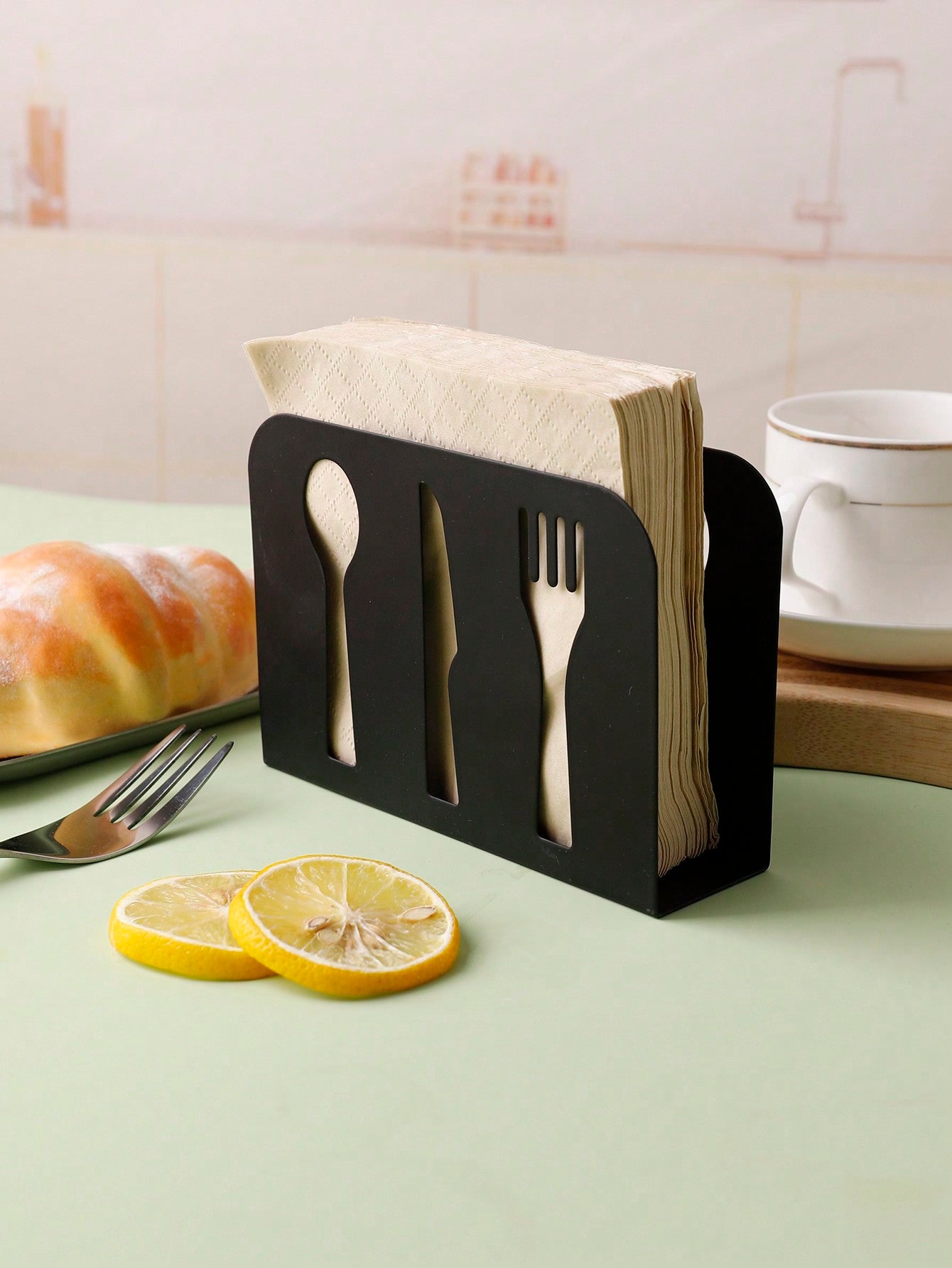 حامل ورق المنديل الفارغ شكل أدوات المائدة المصنوع من لوحة حديدية سوداء وغطاء صندوق الأنسجة