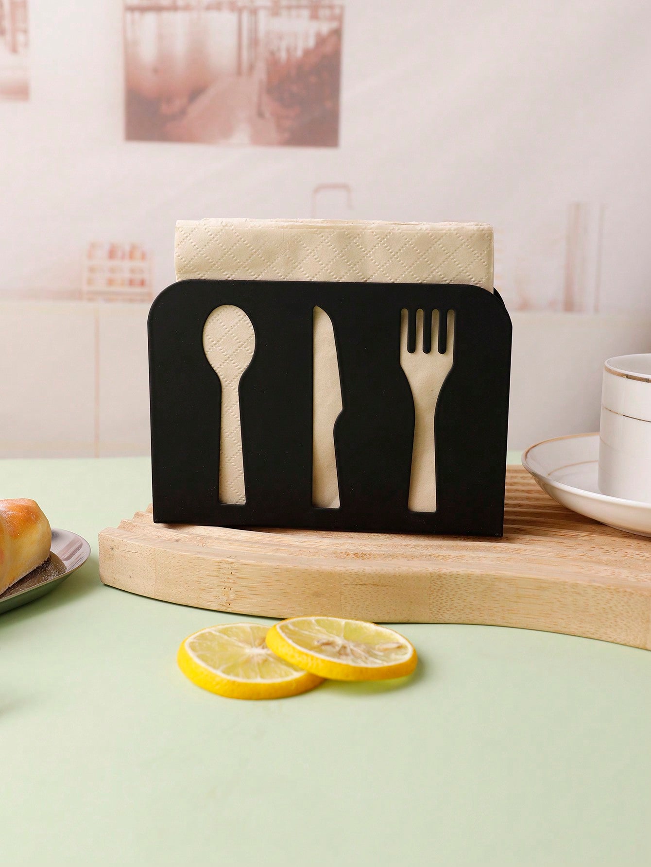 حامل ورق المنديل الفارغ شكل أدوات المائدة المصنوع من لوحة حديدية سوداء وغطاء صندوق الأنسجة