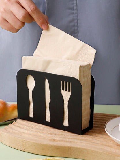 حامل ورق المنديل الفارغ شكل أدوات المائدة المصنوع من لوحة حديدية سوداء وغطاء صندوق الأنسجة