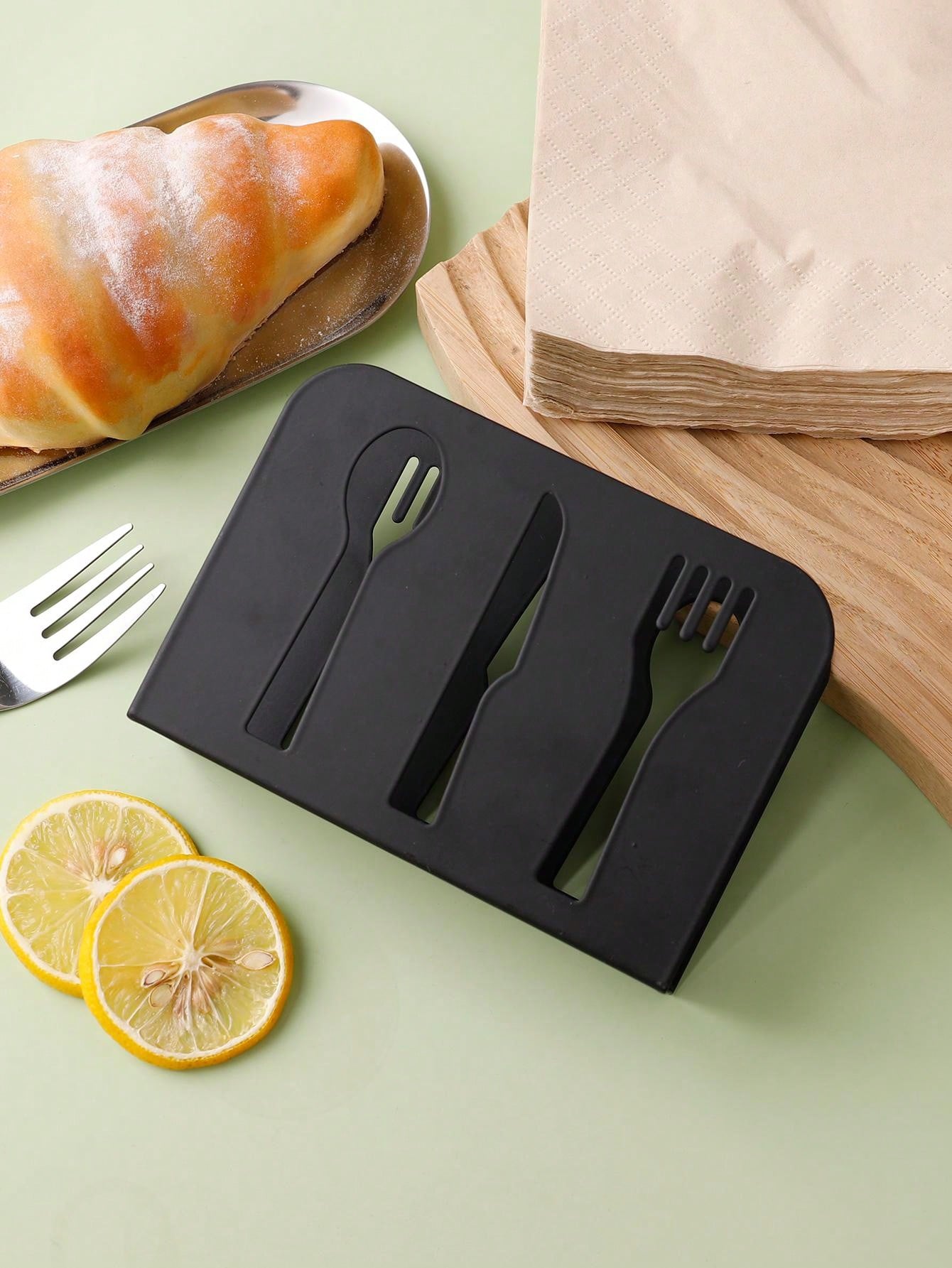 حامل ورق المنديل الفارغ شكل أدوات المائدة المصنوع من لوحة حديدية سوداء وغطاء صندوق الأنسجة