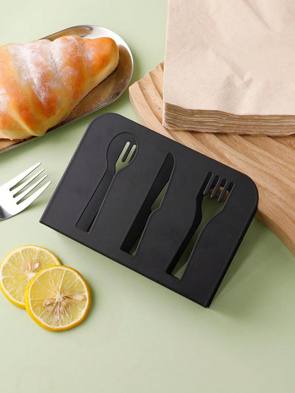 حامل ورق المنديل الفارغ شكل أدوات المائدة المصنوع من لوحة حديدية سوداء وغطاء صندوق الأنسجة