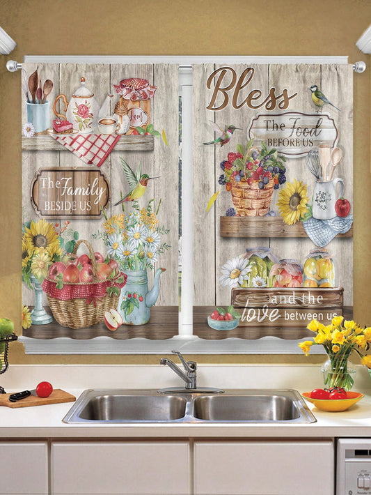 ستائر نافذة المطبخ بطراز ريفي 2قطعة