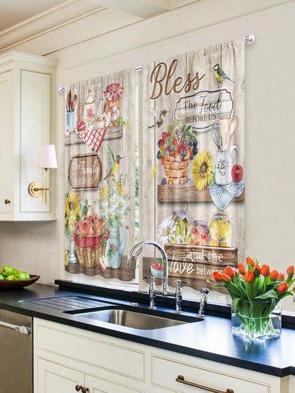 ستائر نافذة المطبخ بطراز ريفي 2قطعة