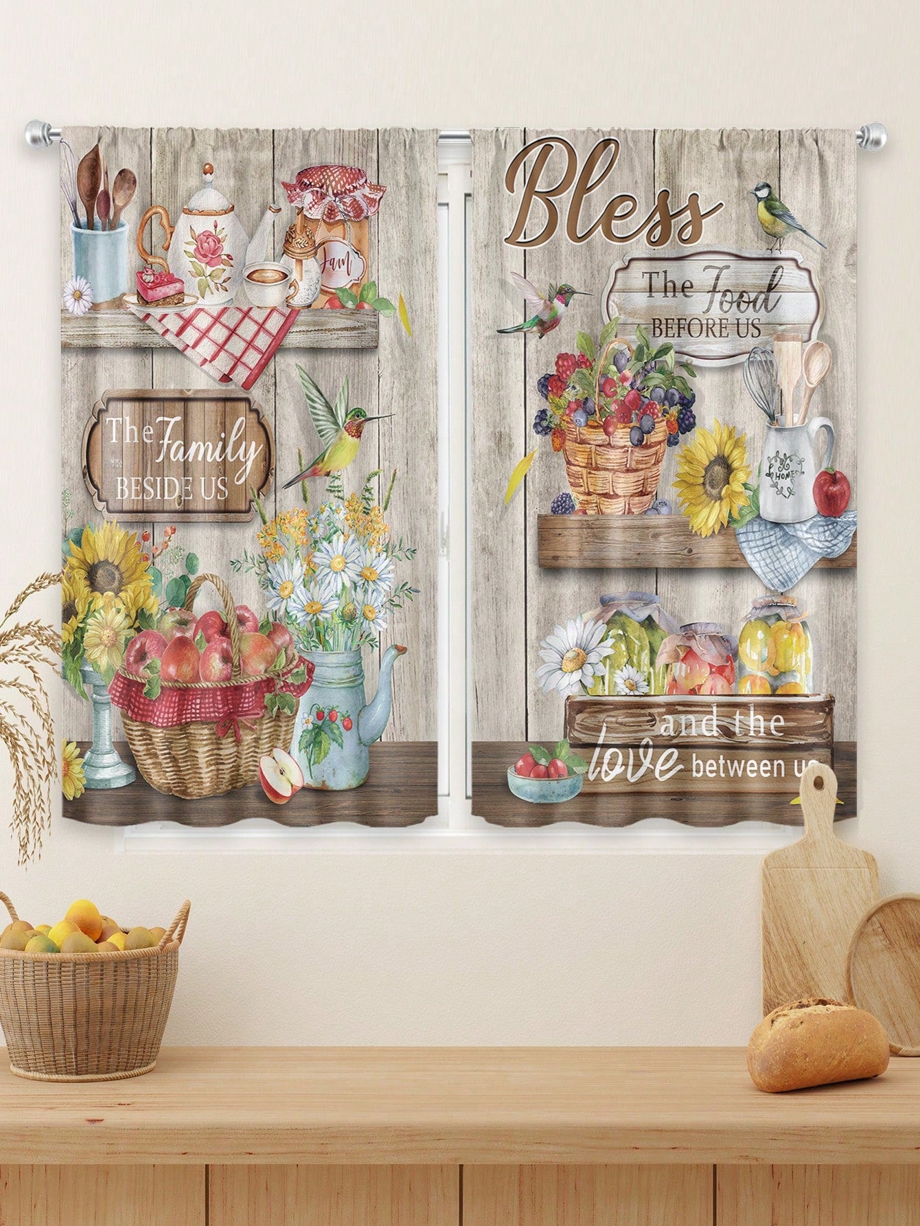 ستائر نافذة المطبخ بطراز ريفي 2قطعة