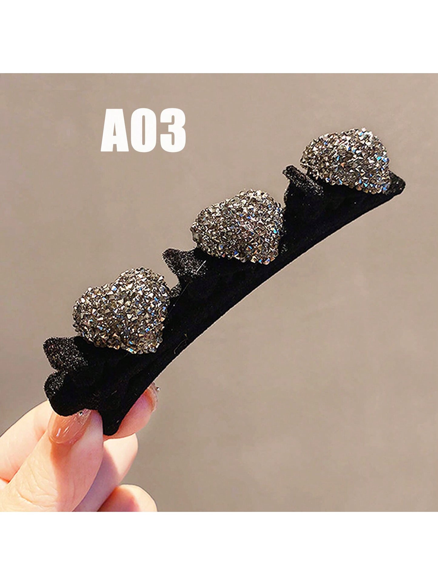 مشبك شعر جانبي كبسة قلب مرصع بالراينستون