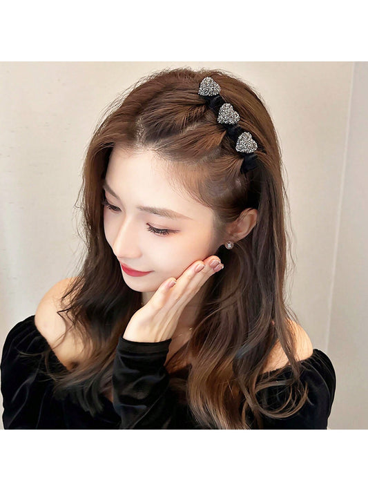 مشبك شعر جانبي كبسة قلب مرصع بالراينستون