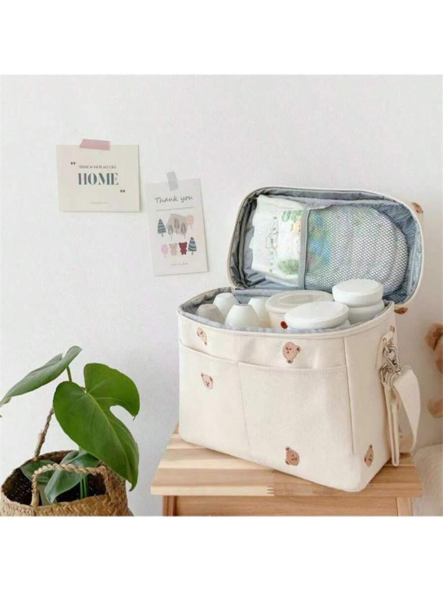 حقيبة معزولة بتطريز دب كارتوني