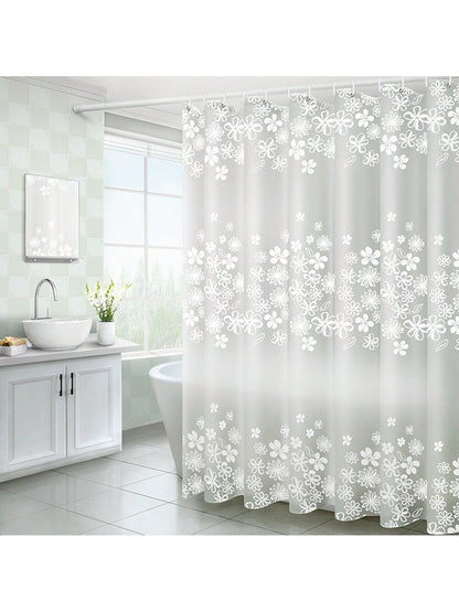 بطانة ستارة حمام بلاستيكية Peva بزهر أبيض للحمام بملحقات الحمام والغرفة. ومضادة للماء مع خطافات بلاستيكية وحلقات معدنية. دائمة ومتينة.