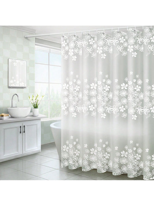 بطانة ستارة حمام بلاستيكية Peva بزهر أبيض للحمام بملحقات الحمام والغرفة. ومضادة للماء مع خطافات بلاستيكية وحلقات معدنية. دائمة ومتينة.