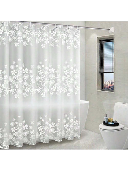 بطانة ستارة حمام بلاستيكية Peva بزهر أبيض للحمام بملحقات الحمام والغرفة. ومضادة للماء مع خطافات بلاستيكية وحلقات معدنية. دائمة ومتينة.