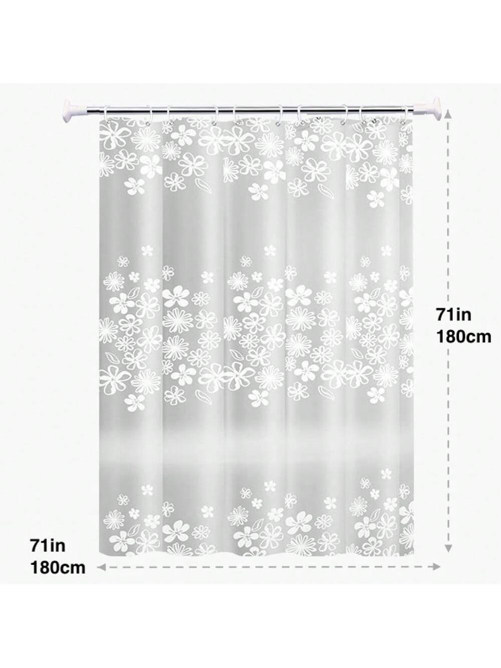 بطانة ستارة حمام بلاستيكية Peva بزهر أبيض للحمام بملحقات الحمام والغرفة. ومضادة للماء مع خطافات بلاستيكية وحلقات معدنية. دائمة ومتينة.