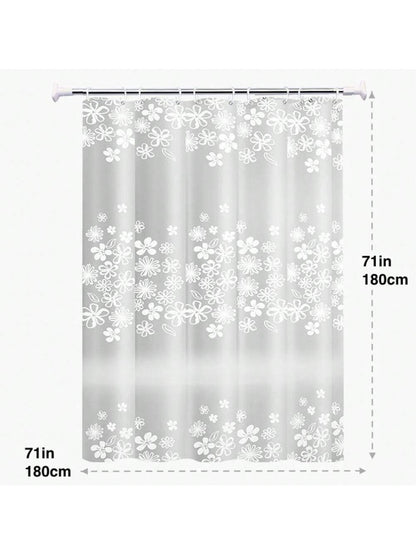 بطانة ستارة حمام بلاستيكية Peva بزهر أبيض للحمام بملحقات الحمام والغرفة. ومضادة للماء مع خطافات بلاستيكية وحلقات معدنية. دائمة ومتينة.