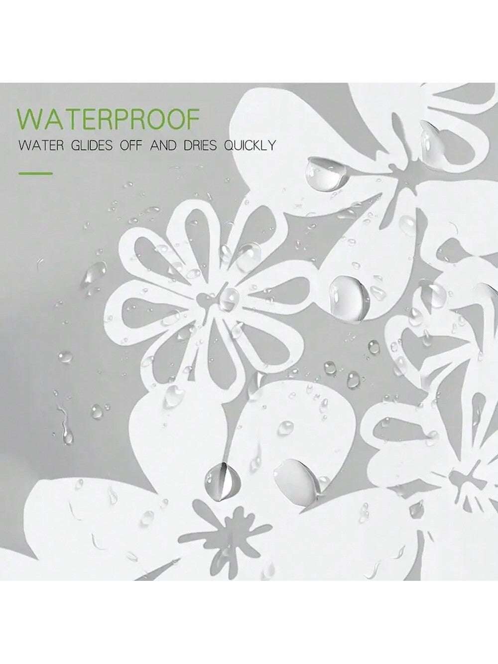 بطانة ستارة حمام بلاستيكية Peva بزهر أبيض للحمام بملحقات الحمام والغرفة. ومضادة للماء مع خطافات بلاستيكية وحلقات معدنية. دائمة ومتينة.