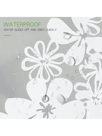 بطانة ستارة حمام بلاستيكية Peva بزهر أبيض للحمام بملحقات الحمام والغرفة. ومضادة للماء مع خطافات بلاستيكية وحلقات معدنية. دائمة ومتينة.