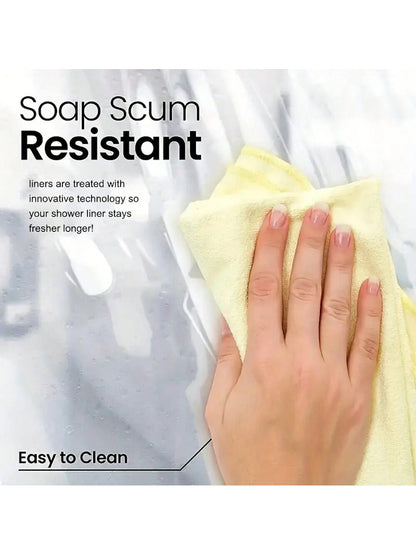 بطانة ستارة حمام بلاستيكية Peva بزهر أبيض للحمام بملحقات الحمام والغرفة. ومضادة للماء مع خطافات بلاستيكية وحلقات معدنية. دائمة ومتينة.