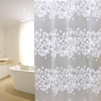 بطانة ستارة حمام بلاستيكية Peva بزهر أبيض للحمام بملحقات الحمام والغرفة. ومضادة للماء مع خطافات بلاستيكية وحلقات معدنية. دائمة ومتينة.