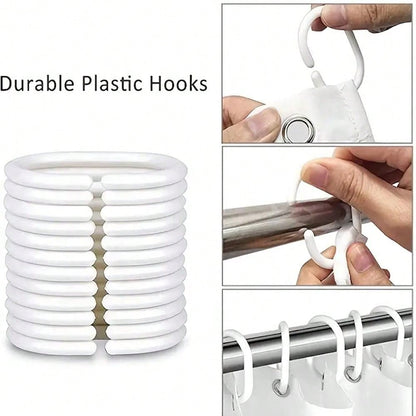 بطانة ستارة حمام بلاستيكية Peva بزهر أبيض للحمام بملحقات الحمام والغرفة. ومضادة للماء مع خطافات بلاستيكية وحلقات معدنية. دائمة ومتينة.