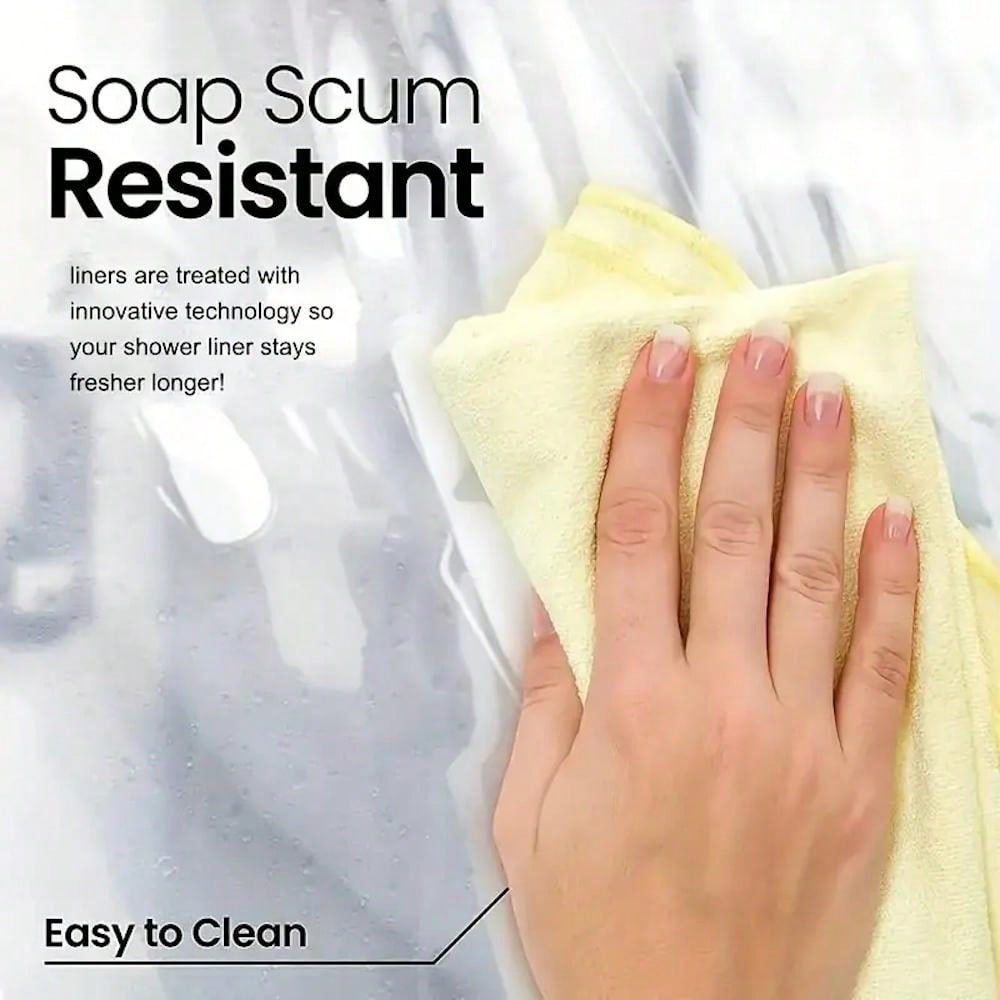 بطانة ستارة حمام بلاستيكية Peva بزهر أبيض للحمام بملحقات الحمام والغرفة. ومضادة للماء مع خطافات بلاستيكية وحلقات معدنية. دائمة ومتينة.