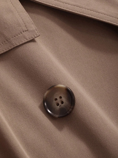 معطف جاكيت الترنش ثنائي الصدر باللون الأحادي للسيدات للملابس اليومية الأنيقة