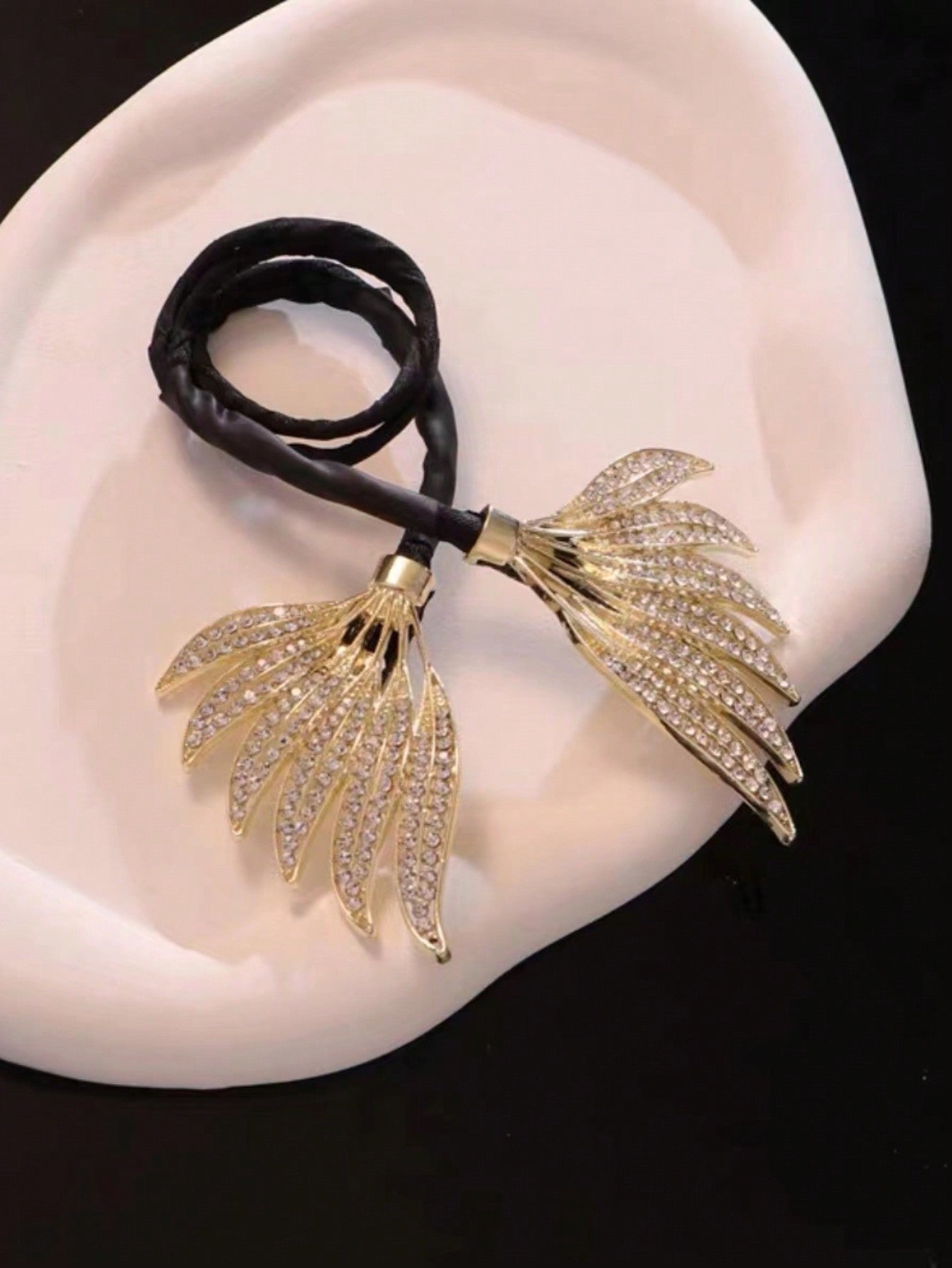 مشبك تسريحة شعر بأشكال الجناح مع تاج من الراينستون قطعة واحدة