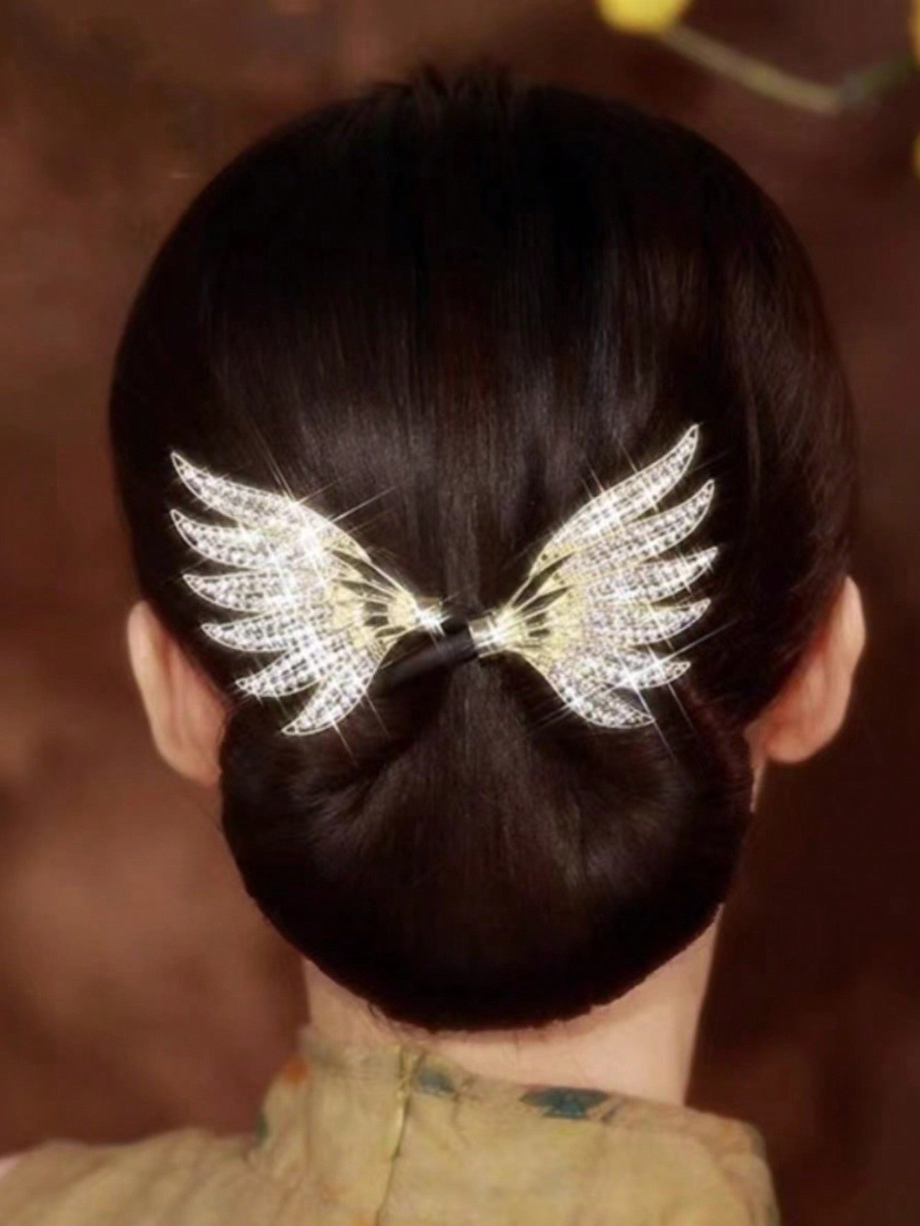 مشبك تسريحة شعر بأشكال الجناح مع تاج من الراينستون قطعة واحدة