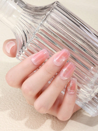 حزمة تغليف أظافر بزهرة الكرز الوردية 14قطعة بشريط ذهبي, يتضمن ملف أظافر قطعة واحدة, هدية رائعة للفتيات