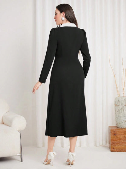 فستان نسائي طويل ماكسي مع جيوب وطبعة لوني