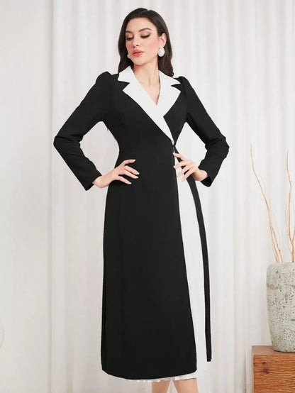 فستان نسائي طويل ماكسي مع جيوب وطبعة لوني