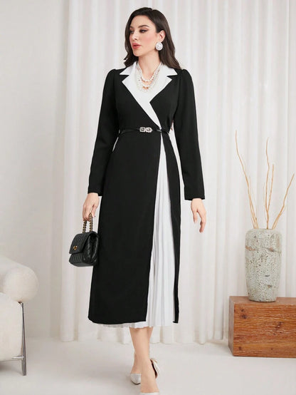 فستان نسائي طويل ماكسي مع جيوب وطبعة لوني