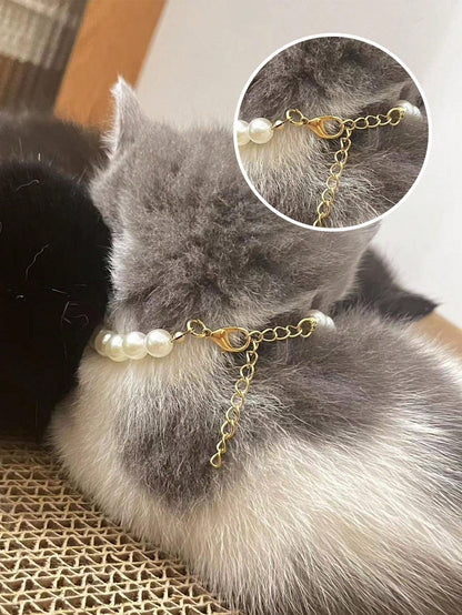 قلادة قلب الحيوانات الأليفة - طوق قابل للتعديل، يحتوي على لؤلؤ صناعي، يناسب الكلاب والقطط والحيوانات الصغيرة - إكسسوار عصري ومريح لحيوانك الأليف الحبيب