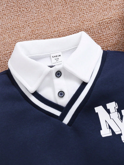 طقم قميص ثقيل بياقة وبنطلون من الفليس للشباب 2 قطعة, مُسمَّك