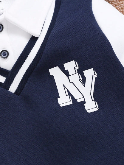 طقم قميص ثقيل بياقة وبنطلون من الفليس للشباب 2 قطعة, مُسمَّك