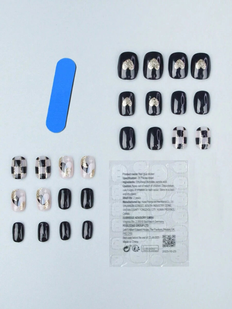 أظافر إصطناعية قصيرة بشكل بيضوي مكونة من 24 قطعة