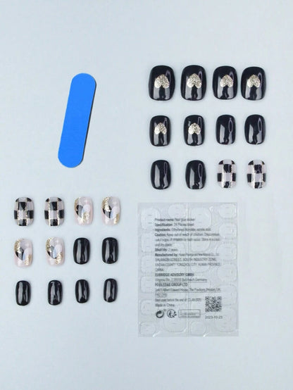 أظافر إصطناعية قصيرة بشكل بيضوي مكونة من 24 قطعة