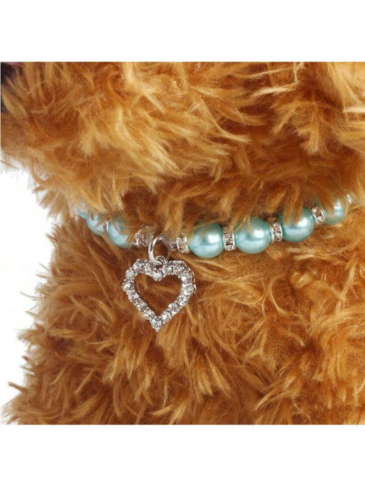 قلادة حيوان أليف معلقة زرقاء من اللؤلؤ ، قلادة للقطط والكلاب