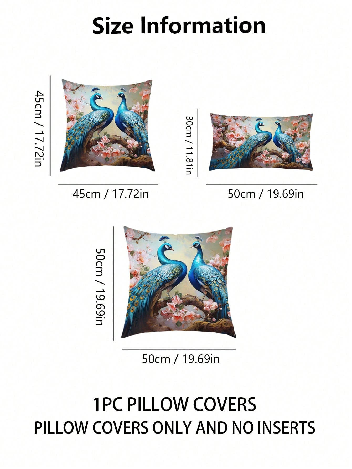 غطاء وسادة بنمط الطاووس قطعة واحدة، غطاء وسادة مزخرف بنمط الطباعة على القماش القطني المنسوج