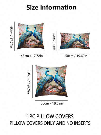 غطاء وسادة بنمط الطاووس قطعة واحدة، غطاء وسادة مزخرف بنمط الطباعة على القماش القطني المنسوج