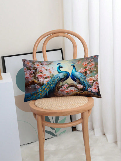 غطاء وسادة بنمط الطاووس قطعة واحدة، غطاء وسادة مزخرف بنمط الطباعة على القماش القطني المنسوج