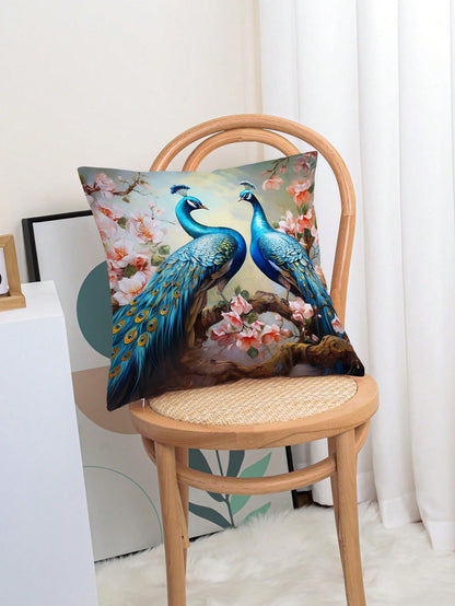 غطاء وسادة بنمط الطاووس قطعة واحدة، غطاء وسادة مزخرف بنمط الطباعة على القماش القطني المنسوج