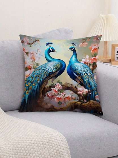غطاء وسادة بنمط الطاووس قطعة واحدة، غطاء وسادة مزخرف بنمط الطباعة على القماش القطني المنسوج