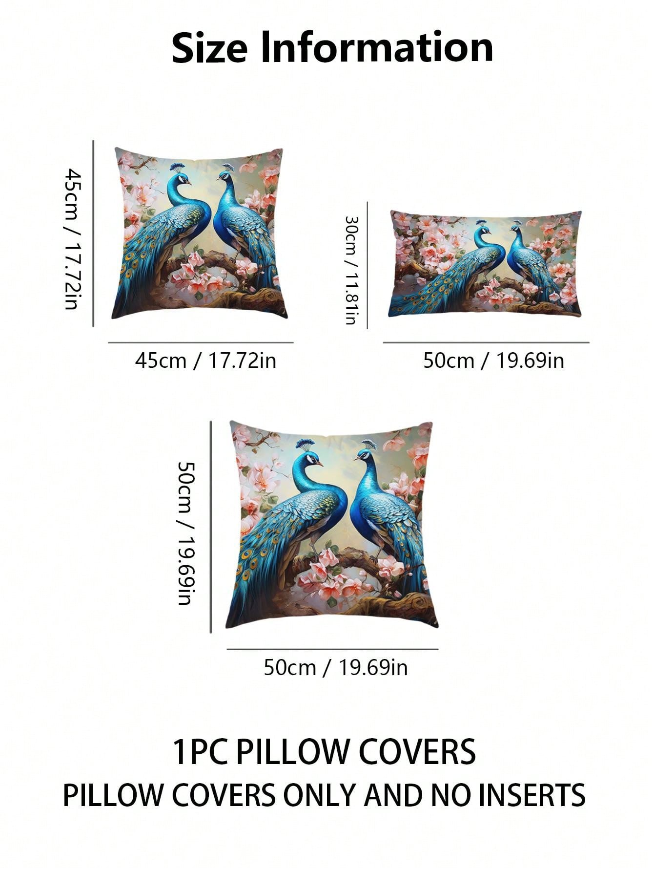 غطاء وسادة بنمط الطاووس قطعة واحدة، غطاء وسادة مزخرف بنمط الطباعة على القماش القطني المنسوج