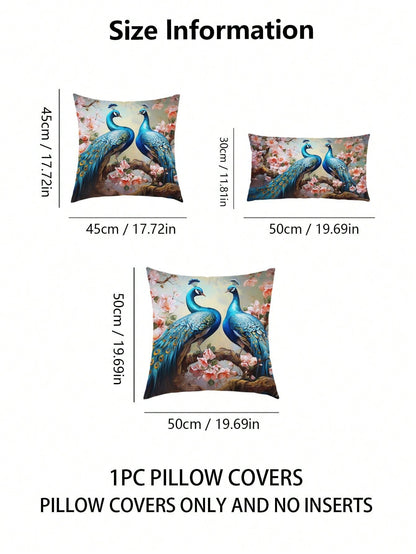 غطاء وسادة بنمط الطاووس قطعة واحدة، غطاء وسادة مزخرف بنمط الطباعة على القماش القطني المنسوج