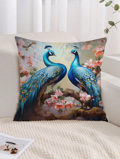 غطاء وسادة بنمط الطاووس قطعة واحدة، غطاء وسادة مزخرف بنمط الطباعة على القماش القطني المنسوج