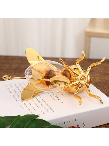 مجموعة إبريق نحلة ذهبية بغطاء وملعقة للتخزين والعرض، مناسبة كهدايا عيد الميلاد وعيد الشكر